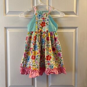 Matilda Jane Aqua Bodice Floral Dress with Pink Ruffle